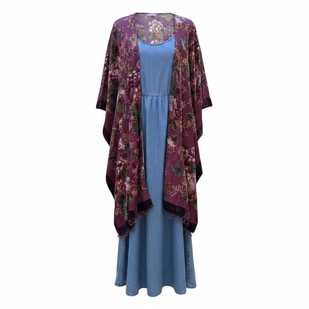 Lovestitch Black Floral rayon Kimono Wrap Cardigan One Size OS